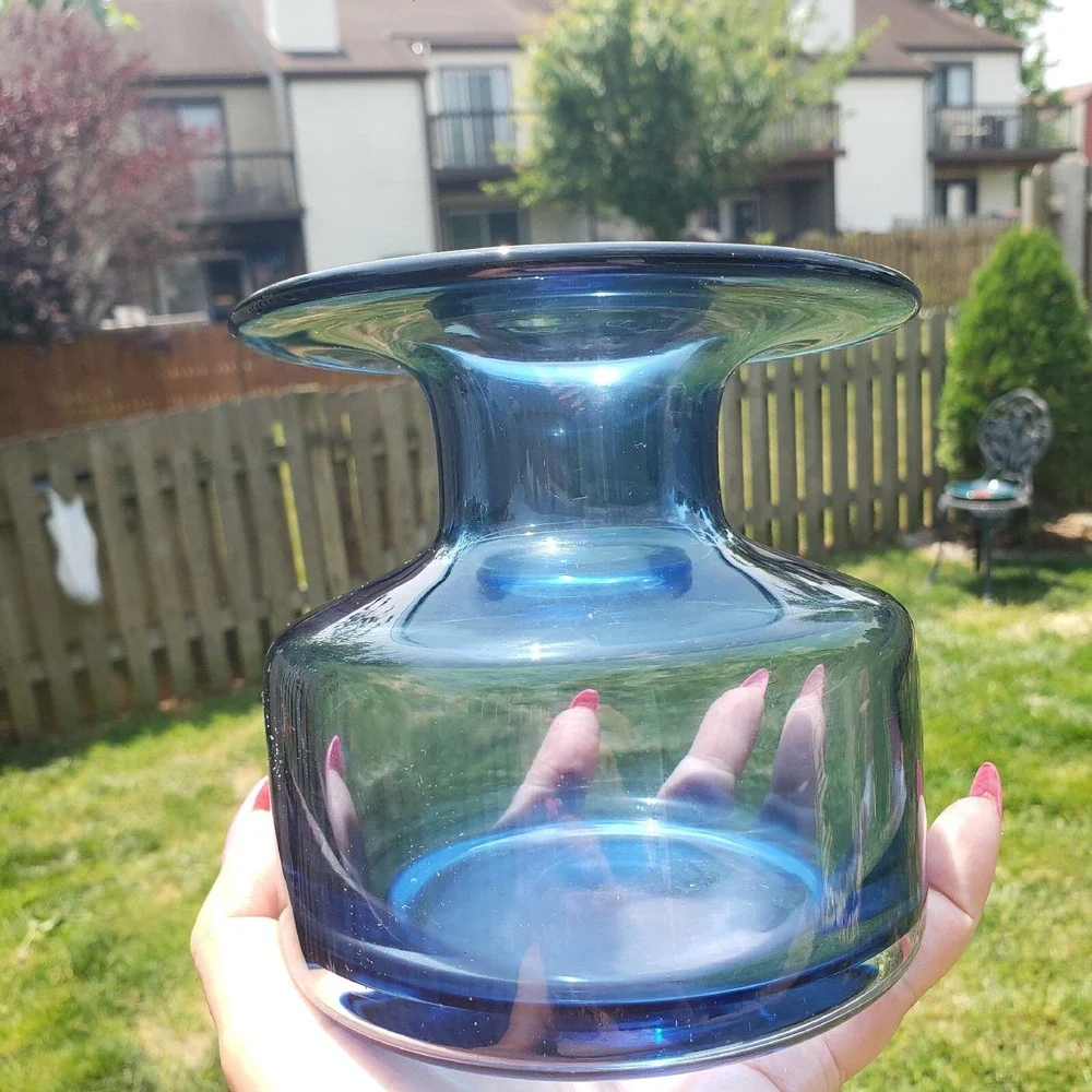 Denizli 18425 Cobalt Blue Hand Blown Glass Wide Rim Vase Turkey Art‎ Glass
